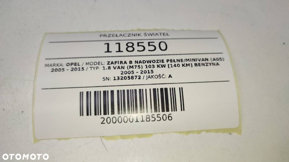 PRZEŁACZNIK PANEL WŁĄCZNIK ŚWIATEŁ 13205872 OPEL ZAFIRA B EUROPA XENON - 5