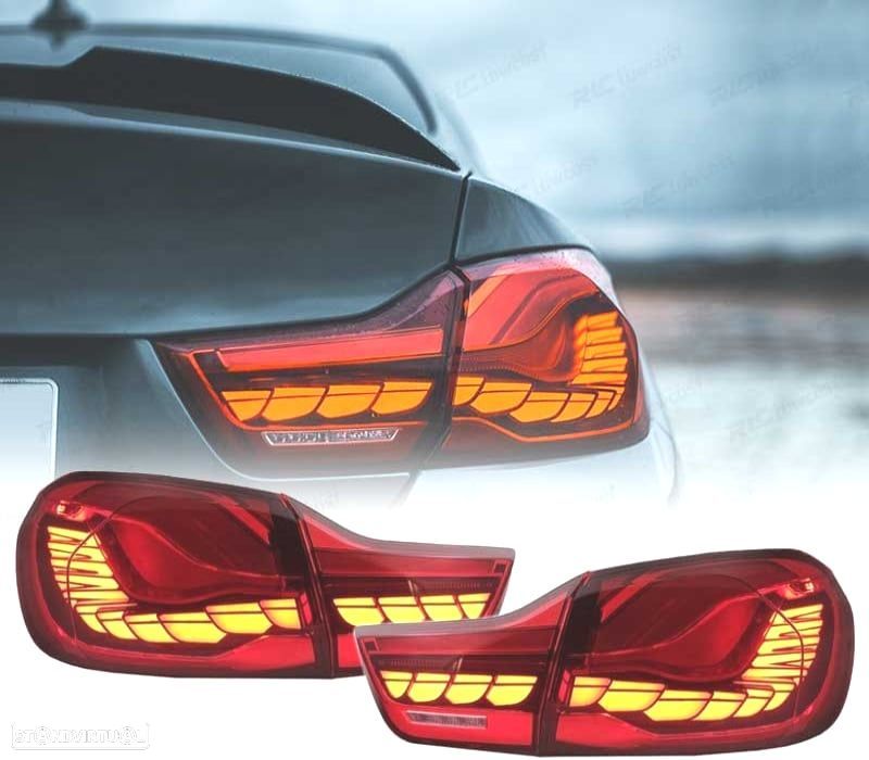 FAROLINS FULL LED BMW F32 F33 F36 13-18 LIGHT BAR OLED FUNDO VERMELHO - 1