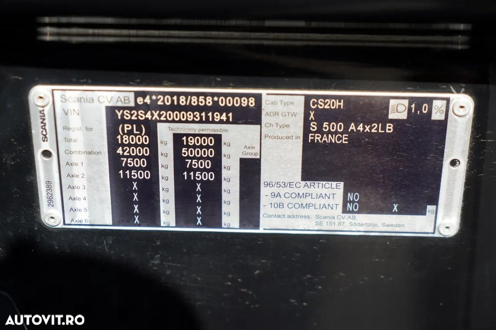 Scania S 500 / MEGA / RETARDER / I-PARK COOL / REZERVORE 1.400 L / PLATĂ JOSĂ - 38