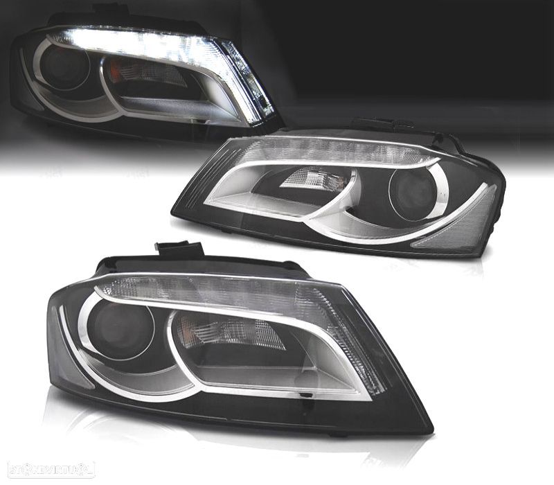 FARÓIS COM LUZ DIURNA TRU DRL PARA AUDI A3 8P 08-12 FUNDO PRETO - 1