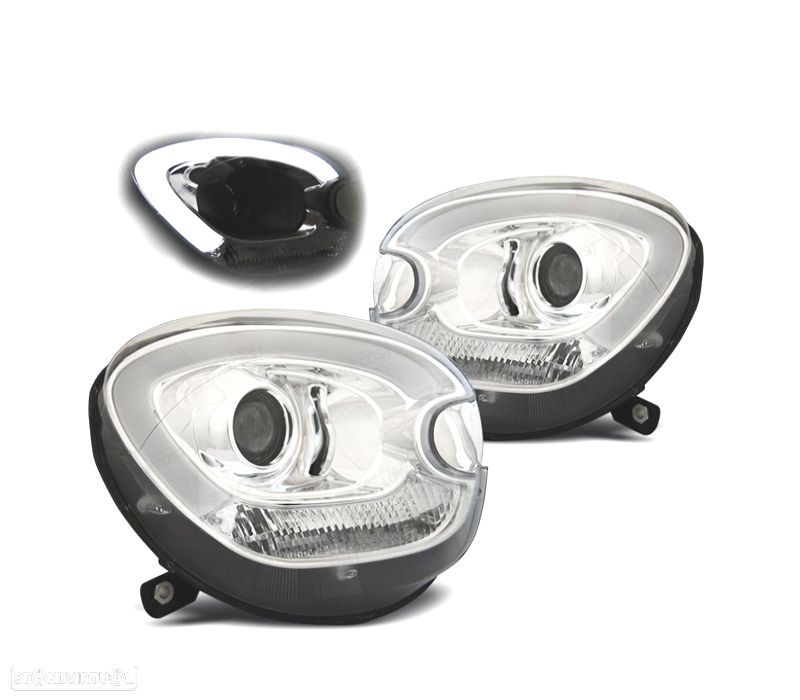 FARÓIS FRONTAIS PARA MINI R60 COUNTRYMAN 10-15 TUBE LIGHT FUNDO CROMADO - 1
