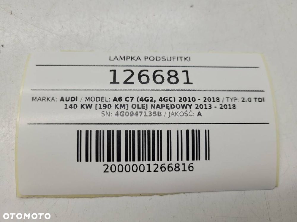 LAMPKA PODSUFITKI 4G0947135B AUDI A6 C7 2018 EUROPA - 5