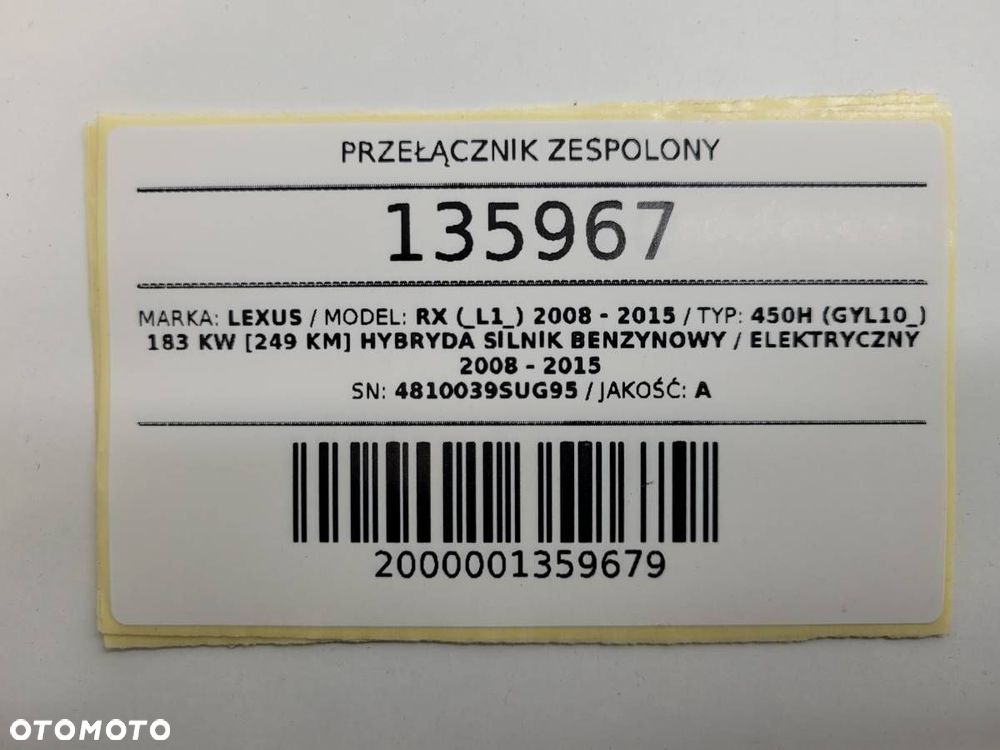 PRZEŁĄCZNIK ZESPOLONY TAŚMA LEXUS RX 450H L1 4810039SUG95 EUROPA - 12