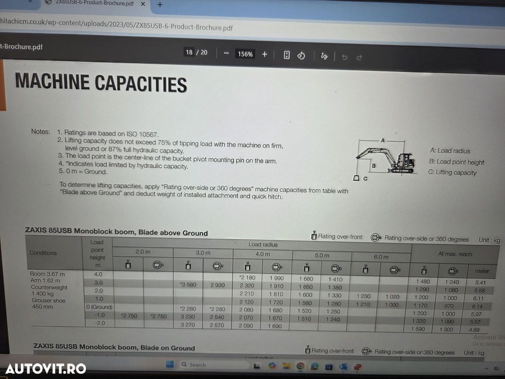 Hitachi ZX85, 9,3 TONE, 2023, 1.965h, CUPLA RAPIDA HIDRAULICA, cupe ingusta si lata NOI, cupa taluz neinclinabila NOUA, senile cauciuc PAD, LAMA NIVELARE, Instalatia picon pe brate, Aer cond, sistem antifurt, Ad sapare 5m,ridica 5t, CA NOU-PROMOTIE 64.900Eur - 14