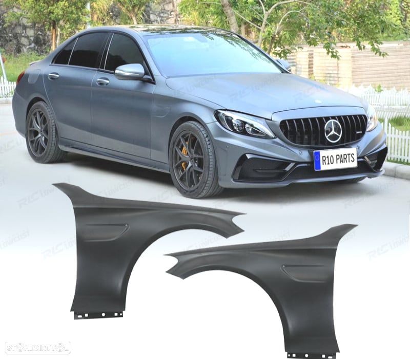 KIT 2 GUARDA-LAMAS MERCEDES W205 C205 14-21 LOOK AMG C63 METAL - 1