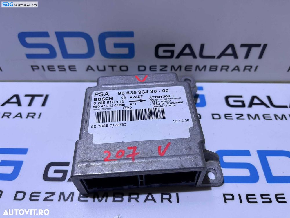 Unitate Modul Calculator Airbag Peugeot 207 2006 - 2014 Cod 9663593480 0285010112 [L8918] - 1