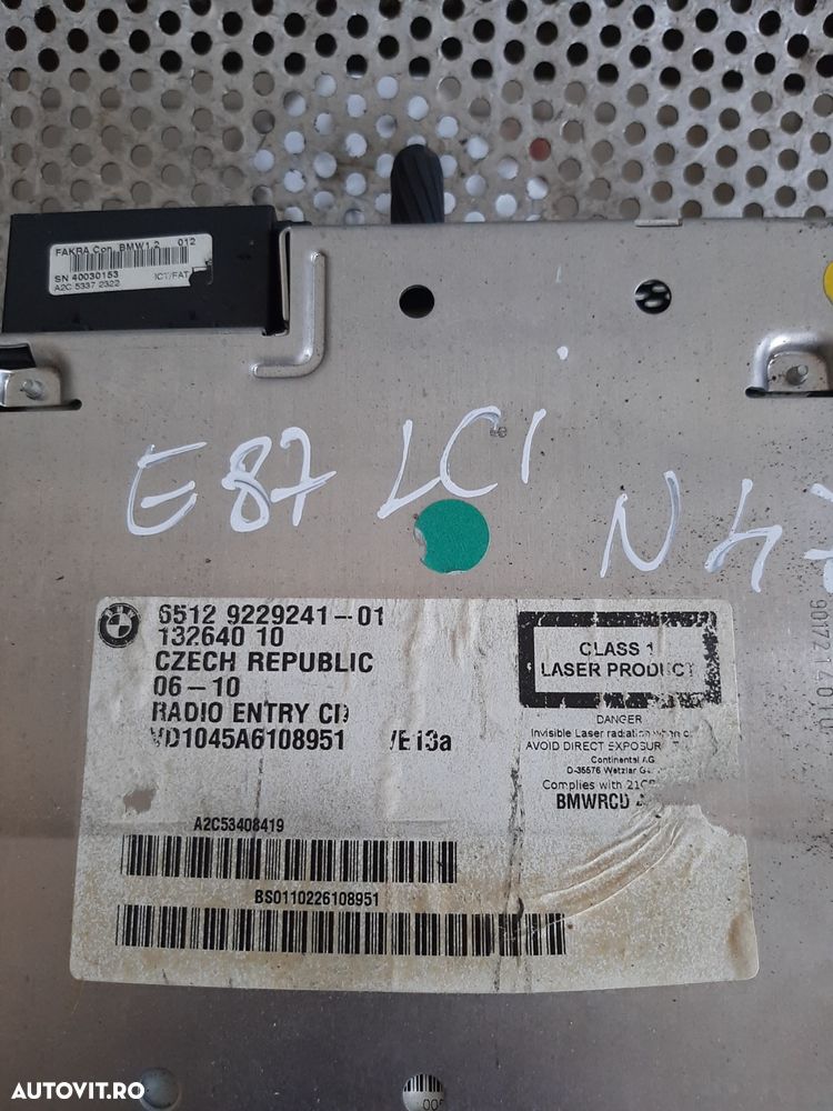 Radio Cd Bmw E90 E91 E92 E93 E87 E81 Cod 9229241 Display Ok Dezmembrez Bmw - 6