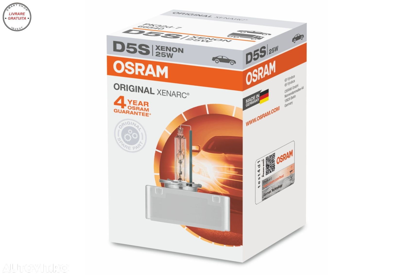 Bec Auto Xenon OSRAM XENARC ORIGINAL D5S 66540 25W 4400K- livrare gratuita - 4