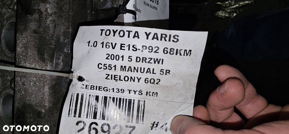 SILNIK SŁUPEK TOYOTA YARIS 1.0 E1S-P92 - 2