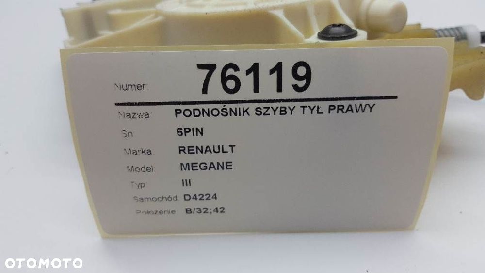 PODNOŚNIK SZYBY PRAWY TYŁ MEGANE III HB 5D - 3