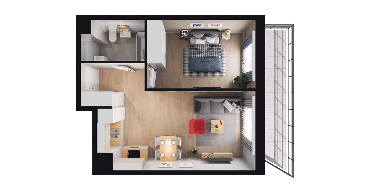 2-pokojowe mieszkanie 42m2 + balkon Bezpośrednio - Pełny obrazek: 2/23