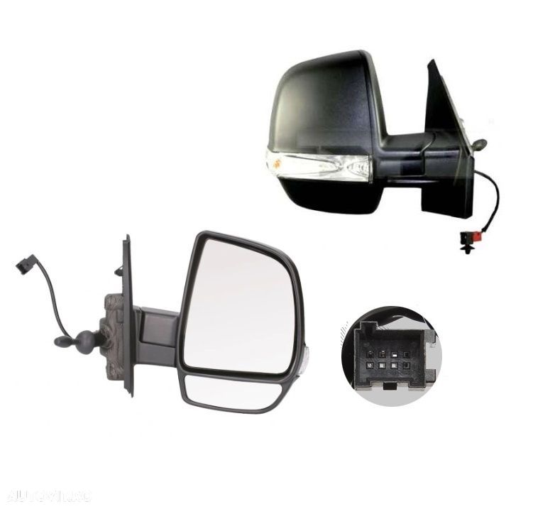 Oglinda exterioara Opel Combo, 11.2011-2015, Dreapta, VAN, reglare manuala; carcasa neagra; geam divizat; cromat; senzor temperatura; 4 pini; cu semnalizare, View Max - 1