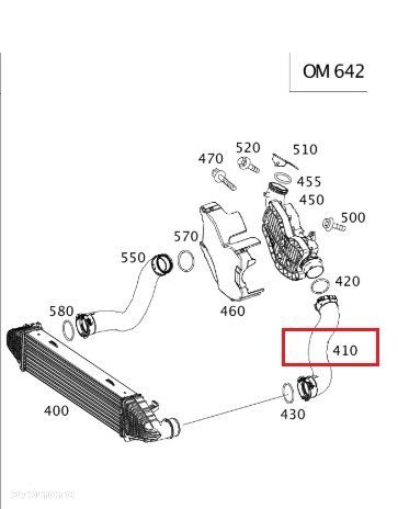 MERCEDES W204 W208 W212 CLS Waz przewod intercoolera lewy OE - 2