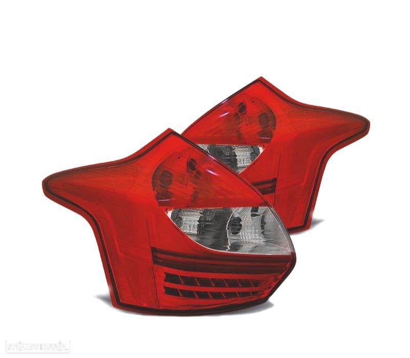 FAROLINS TRASEIROS FORD FOCUS MK3 11-14 LED VERMELHO CROMADO - 1