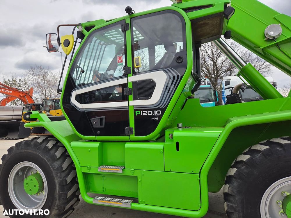 Merlo CA SI O MACARA de 12t, P120.10, ridica 12t la 5m si 7t la 10m, 1.164h, 2018, furci, cupa 3,5mc, Masa operational 15,6t, sistem protectie cu 3 camere/parte, protectie cabina, Aer cond, cilindri de MACARA, posibil leasing 2 ani, PROMOTIE 93.900 EUR+Tva - 12