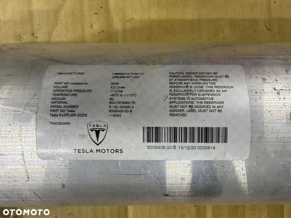 Butla, zbiornik powietrza Tesla Model S P85D Nr. 6006408-00-B. - 2