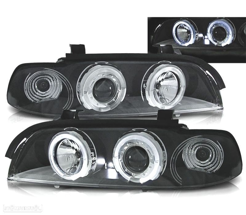 FARÓIS BMW E39 95-00 ANGEL EYES LED FUNDO PRETO - 1