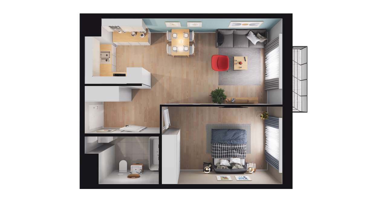 2-pokojowe mieszkanie 46m2 + balkon - Pełny obrazek: 3/21
