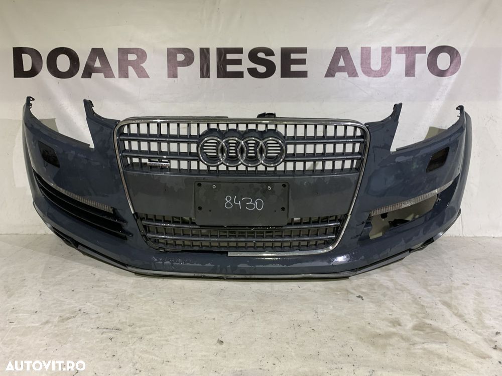 Bara fata Audi Q7, 2006, 2007, 2008, 2009, 2010, cod origine OE 4L0807437, cu gauri pentru spalatori faruri. Bara este noua, spoilerul atins si grila radiator defecta. - 1