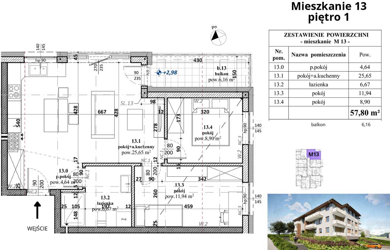 2-soban stan, 58 m²