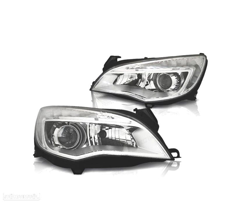 FAROIS FRONTAIS PARA OPEL ASTRA J 09-15 LUZ DIURNA LED FUNDO CROMADO - 1