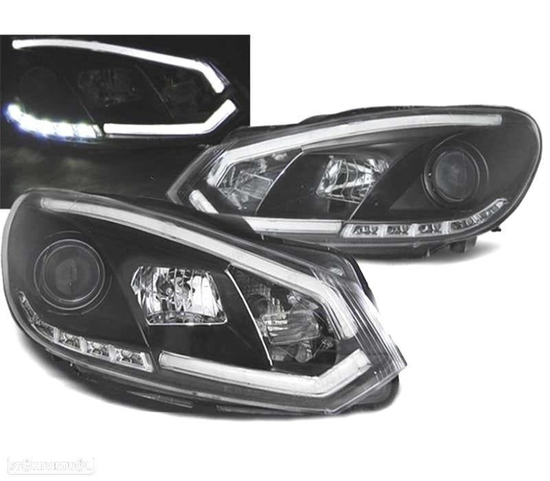 FAROIS FRONTAIS VOLKSWAGEN VW GOLF 6 08-12 TUBE LIGHT FUNDO PRETO - 4