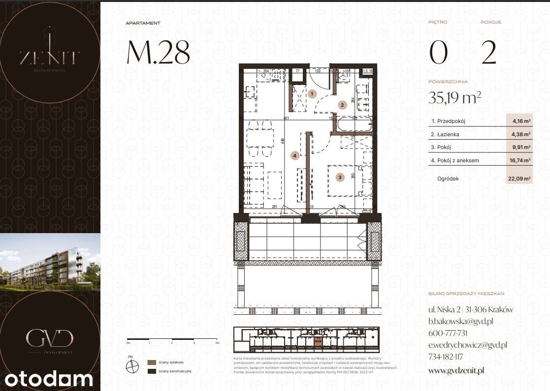 2 pokoje z ogródkiem 22 m², Bronowice, Kraków