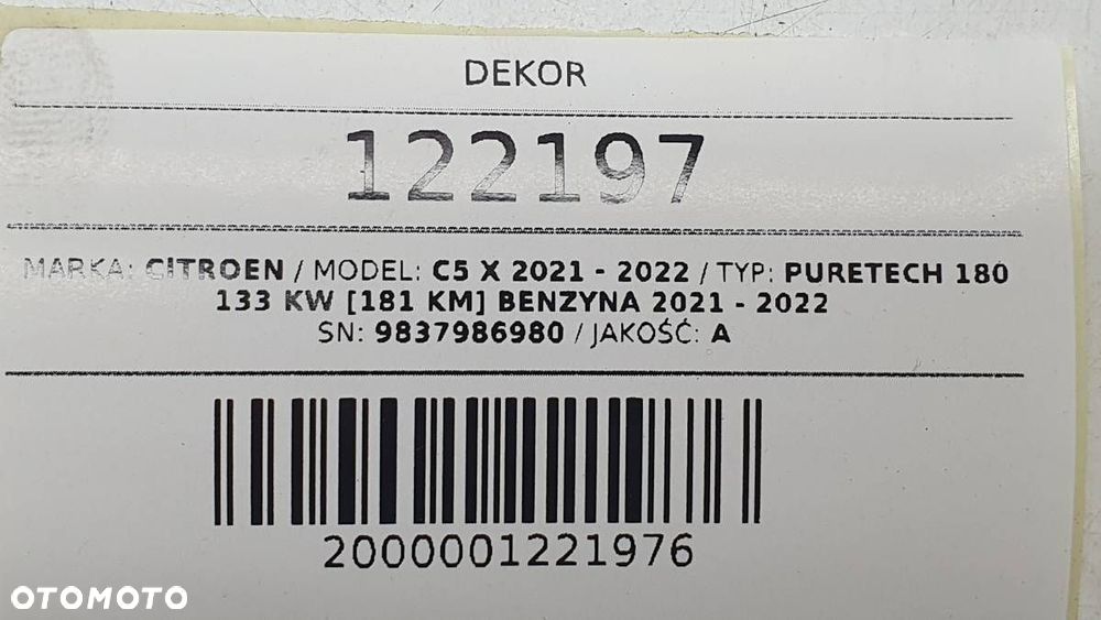 LISTWA DEKOR OSŁONA CITROEN C5 X 9837986980 - 8