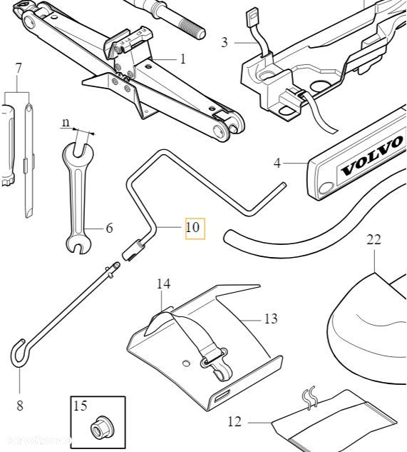 VOLVO XC90 korba przedluzka lewarek kola zapasowego OE - 1