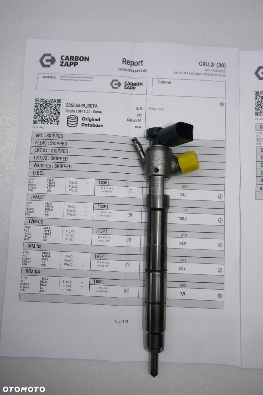 Sprawdzone oryginalne komplet wtryskiwacze 2.0 TDI T6 MULTIVAN 04L130277BA TEST WYDRUK - 1