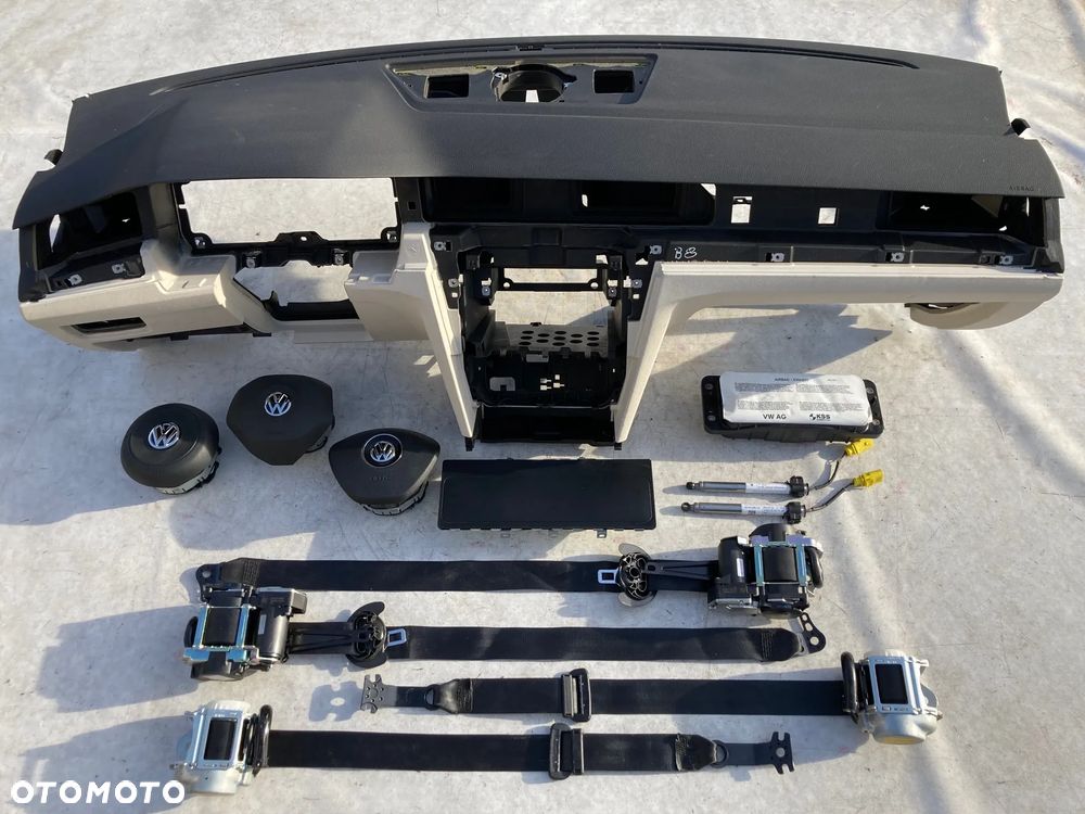 VW PASSAT B8 3G DESKA KONSOLA KOKPIT PULPIT PÓŁKA PARAPET  PODUSZKI POWIETRZNE KIEROWCY PASAŻERA KOLANOWA KOLAN AIRBAG SRS AIR BAG PASY PAS Oryginał NOWY KOMPLET NEW NEU NEV Okazja !!! - 1