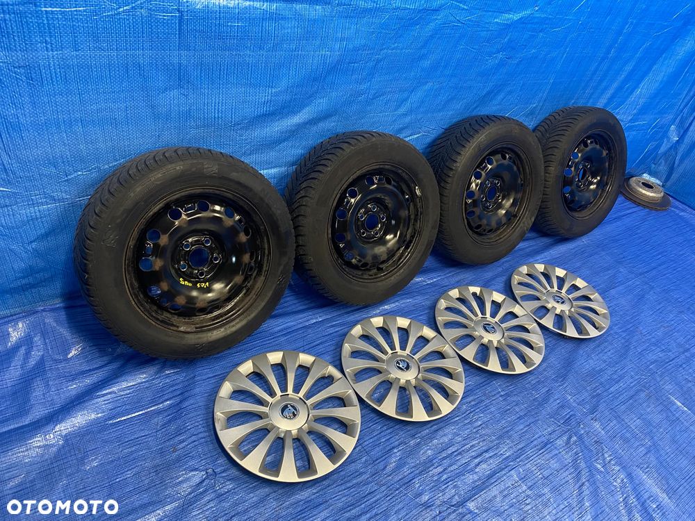 KOŁA 15 KOŁO FELGA STALOWE 6J x 15" 5X100; 57,1mm ET38 KOMPLET ; KOŁPAKI SKODA OE ; OPONY WIELOSEZONOWE NEXEN; SKODA RAPID FABIA OCTAVIA SKALA ; VW ; SEAT ; AUDI ITP. - 2