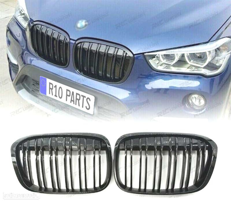 GRELHA DUPLA BMW X1 F48 14-19 LOOK M4 PRETO BRILHANTE - 1