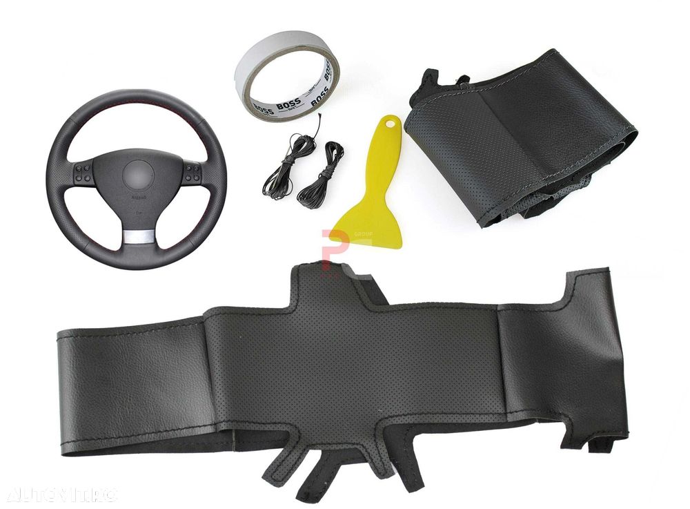 Husa volan piele negru 38 cm. pentru VW-GOLF 4, BORA, POLO Seat Leon - 1