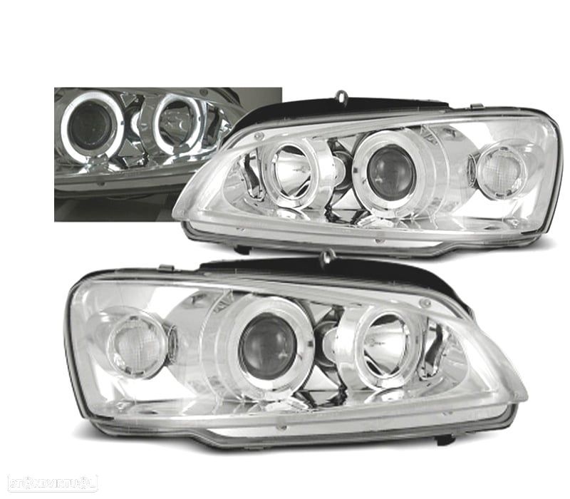 FARÓIS ANGEL EYES PEUGEOT 106 96-02 FUNDO CROMADO - 1