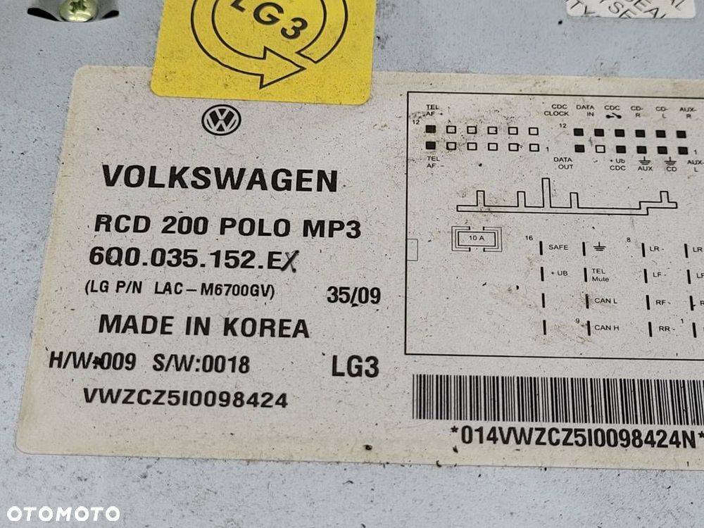 RADIO ODTWARZACZ CD VW POLO 9N 6Q0035152E - 5