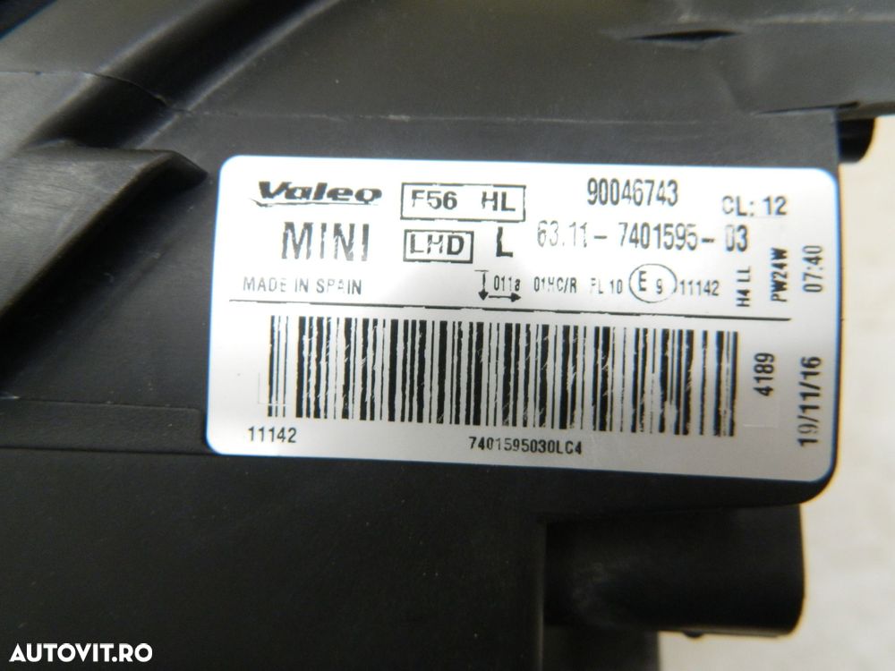 Far stanga Mini Cooper F55 / F56 / F57 Halogen, 2014, 2015, 2016, 2017, cod origine 7401595-03. - 5