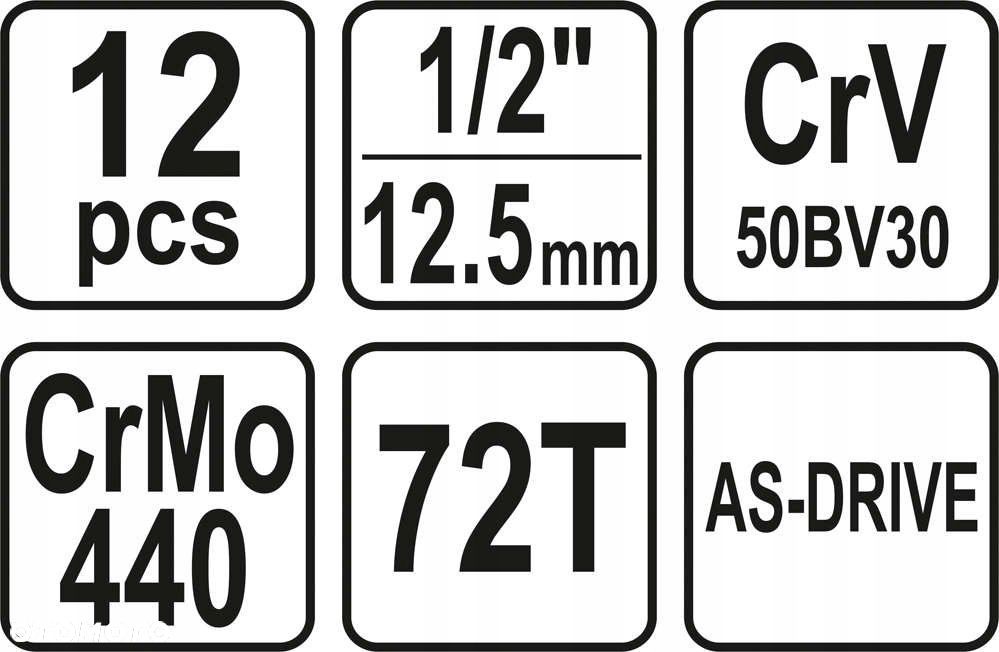 YATO ZESTAW NARZĘDZIOWY 1/2" 12 SZTUK KLUCZE NASADOWE NASADKI YT-38671 - 6