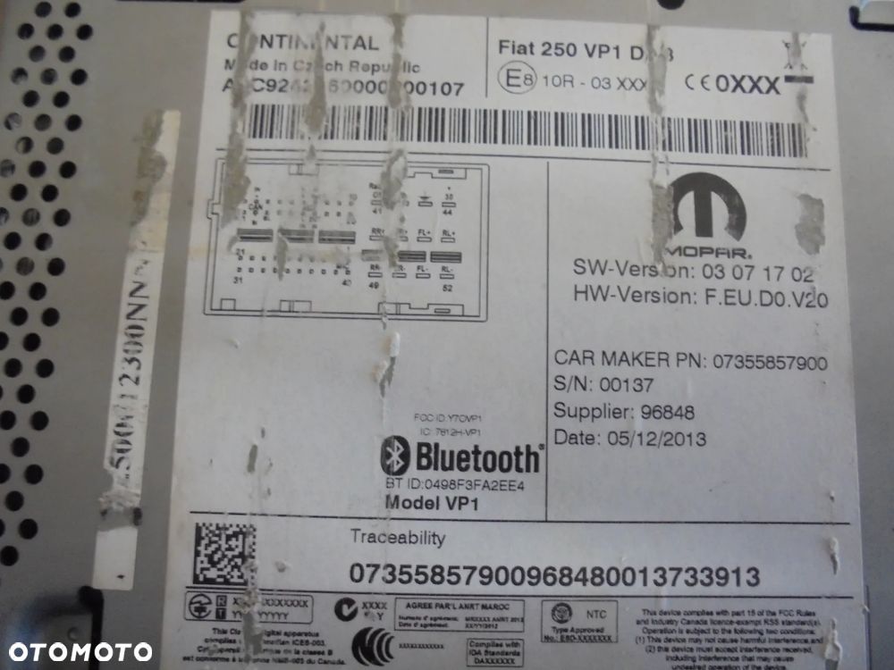 7355857900 RADIO FIAT DUCATO 2011- - 2