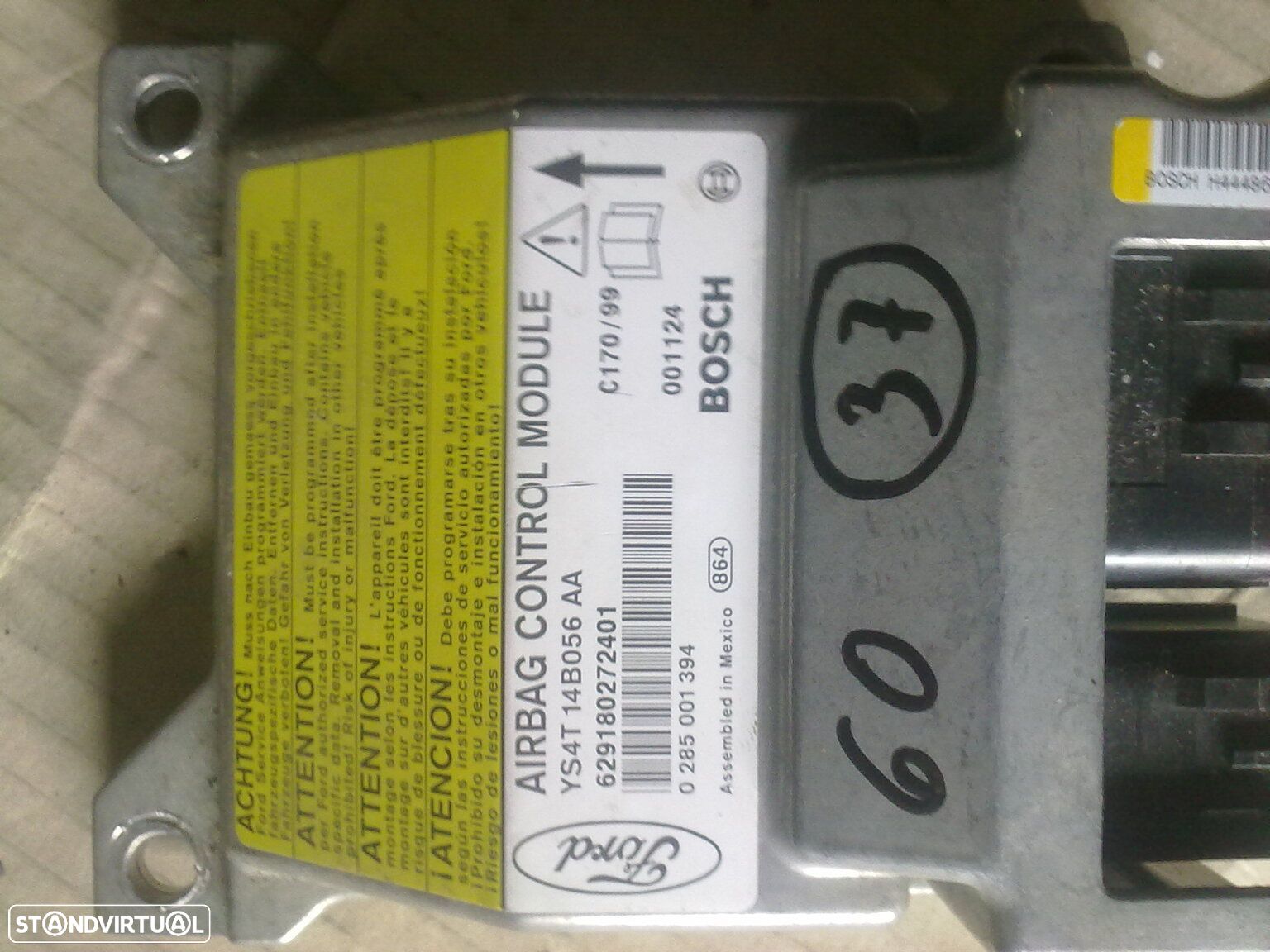 Modulo Airbag YS4T14B056AA 0285001394 FORD FOCUS FORD FOCUS 2000 1.8 TDDI  90CV TURBO 3P AZUL FORD FOCUS  2002 1.4I 75CV 5P CINZENTO - 1