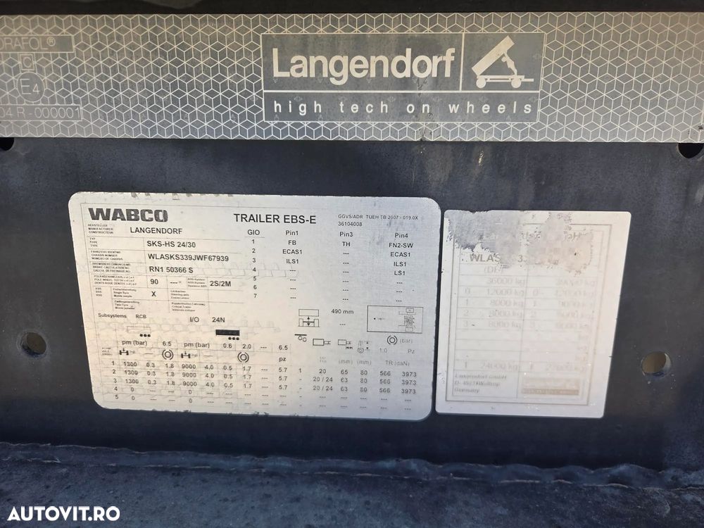Langendorf 28mc, Masa propie 6,2tone, 2018, axe BPW, anvelope 95% ok, jante ALUMINIU, scena vizitare, picioare sprijin, AXA LIFTABILA, frane disc, prelata, cilindru Hyva, rulata DOAR IN GERMANIA, carte identitate RAR, posibil leasing-PROMOTIE 18.900 EUR+Tva - 33