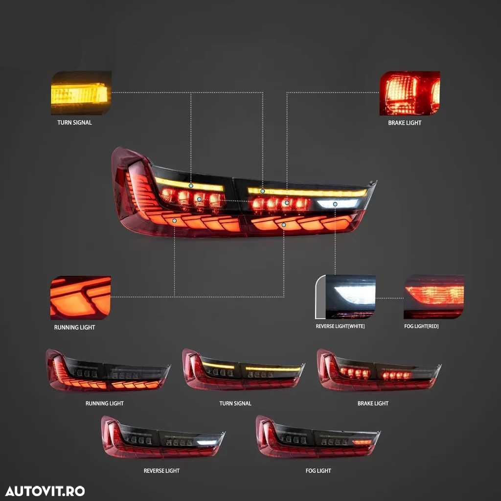 Set Stopuri LED BMW Seria 3 G20 2018+, Model GTS OLED, Fumuriu Smoked - 8