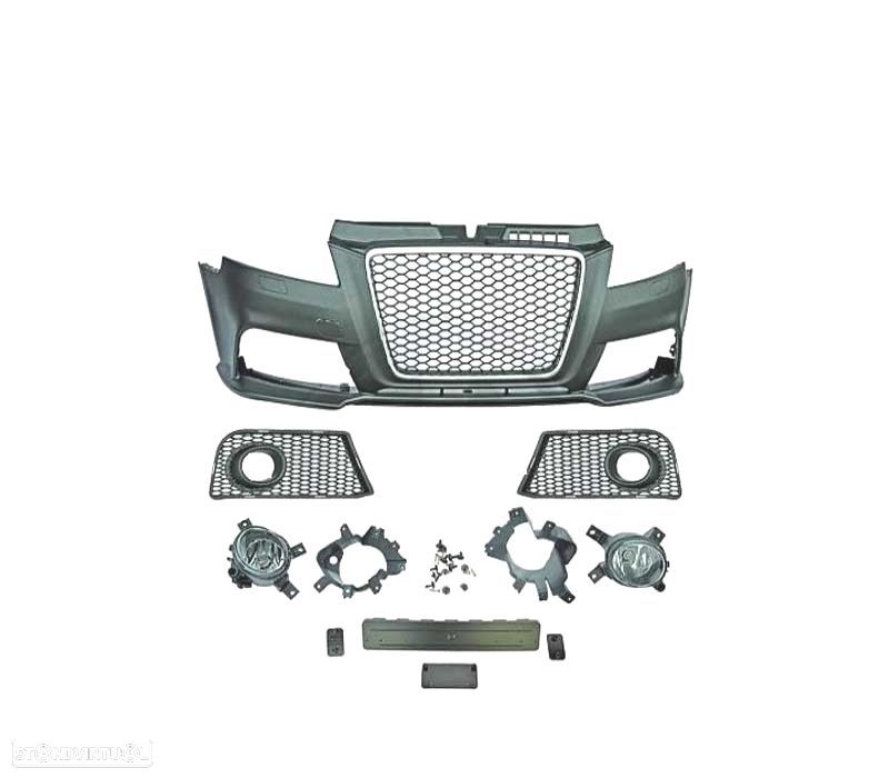 PARA-CHOQUES FRONTAL AUDI A3 8P 08-12 LOOK RS3 CROMADO PDC SRA + FARÓIS DE NEVOEIRO - 1