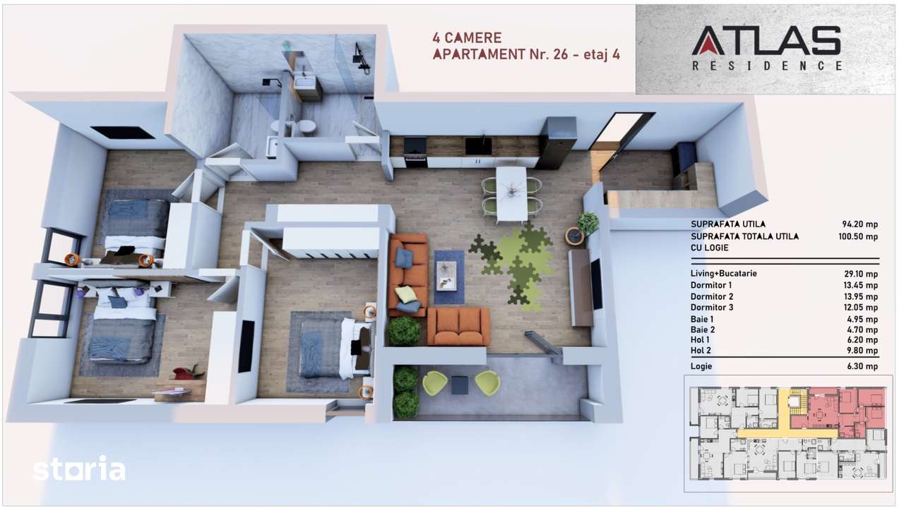 Ap 4 cam,Tomis Plus,1 parcare inclusa!TVA Incl  21%-cadastru,intab - Imagine principală: 5/6