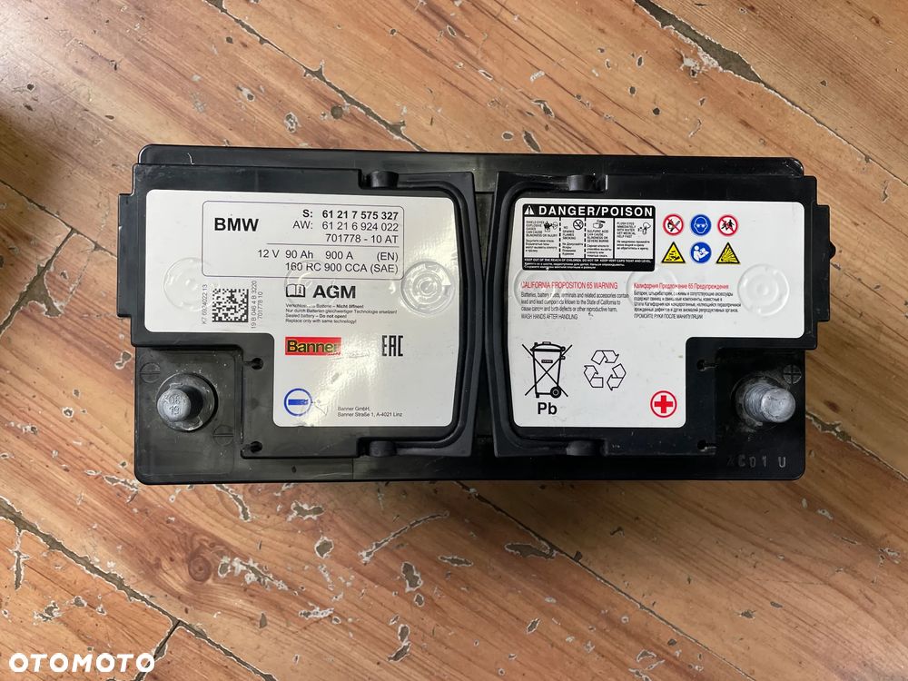 BMW akumulator AGM oryginalny 90 Ah 900 A prawy plus 19r - 1