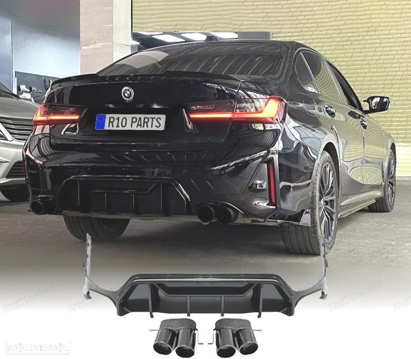 DIFUSOR BMW G20 G21 LCI 23-25 LOOK M PERFORMANCE PRETO BRILHANTE + PONTEIRAS DE ESCAPE - 1