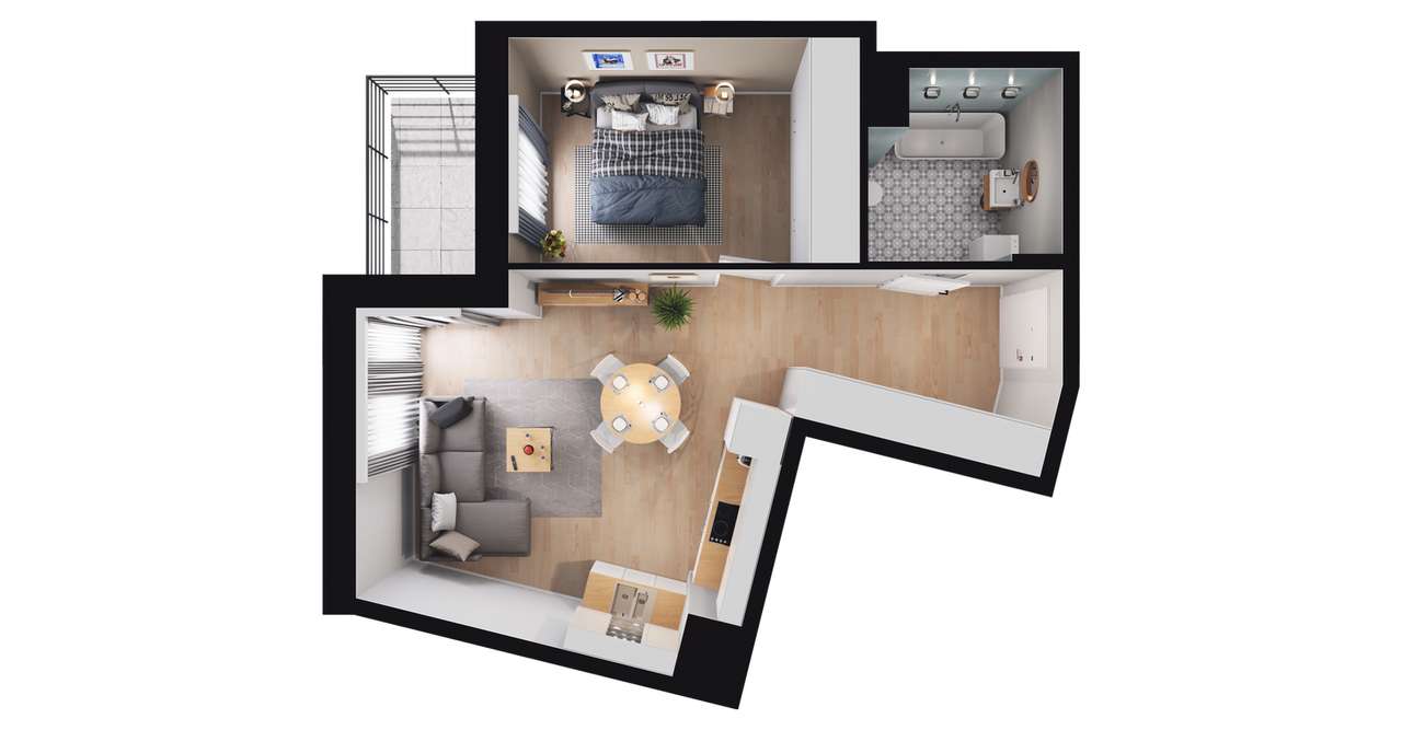 2-pokojowe mieszkanie 42m2 + loggia Bezpośrednio - Pełny obrazek: 2/16