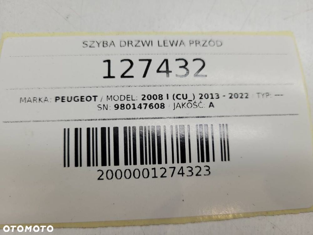 SZYBA DRZWI LEWA PRZÓD TRÓJKĄT MAŁA PEUGEOT 2008 I 980147608 - 7