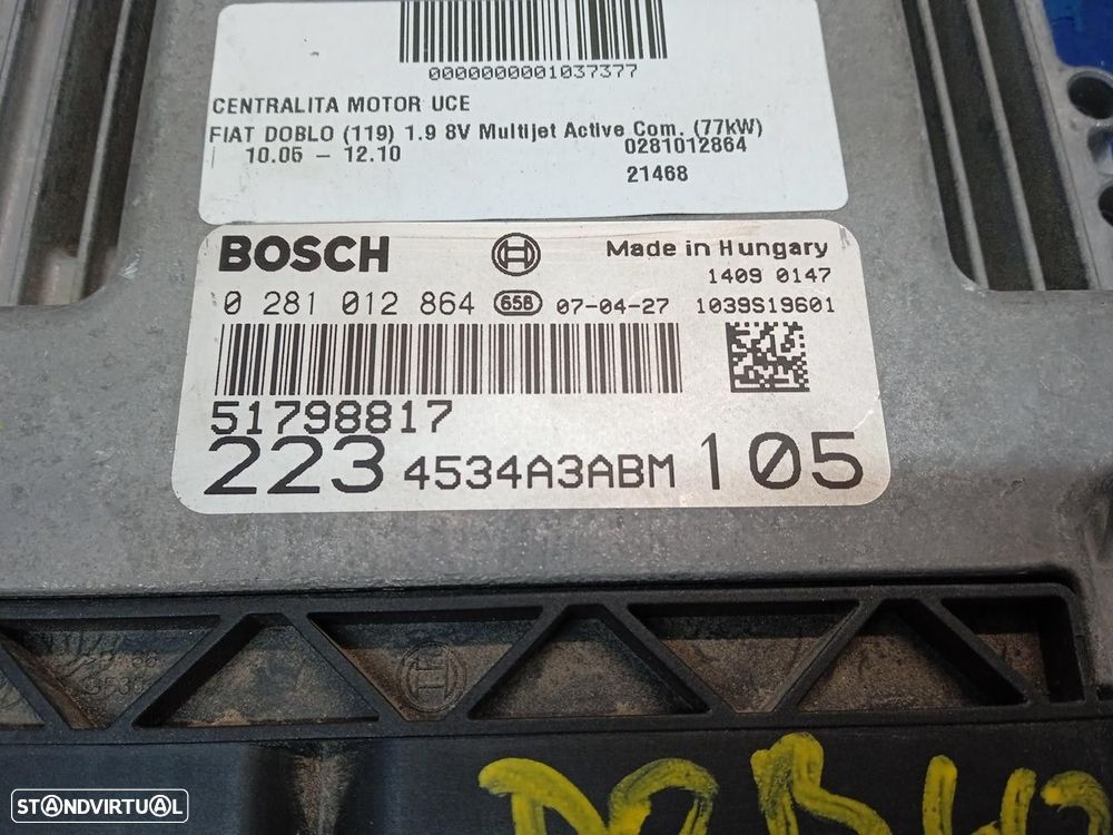 CENTRALINA MOTOR UCE FIAT DOBLO LIMUSINA 2007 -0281012864 - 2