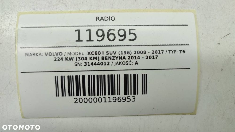 RADIO ODTWARZACZ CD VOLVO XC60 I 31444012 - 7